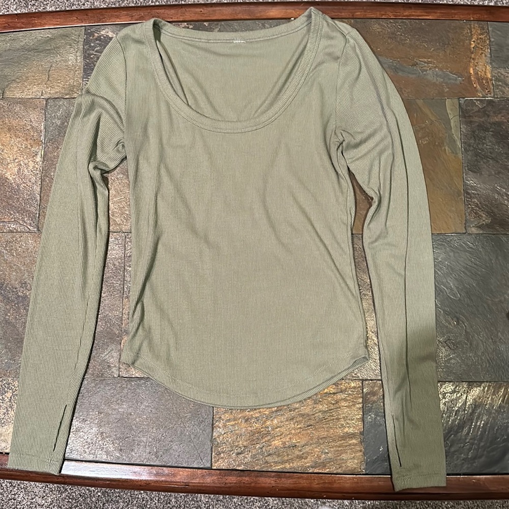 Army green tight long sleeve top